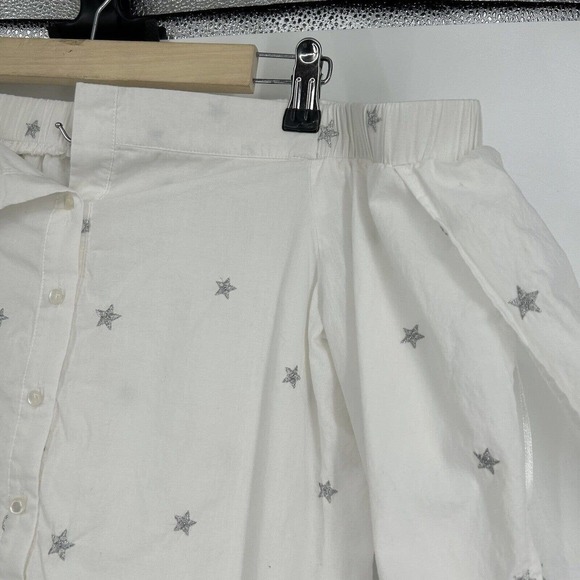 Lucky Brand Off The Shoulder Top White Silver Star Embroidered Button Up Size M - Picture 2 of 11